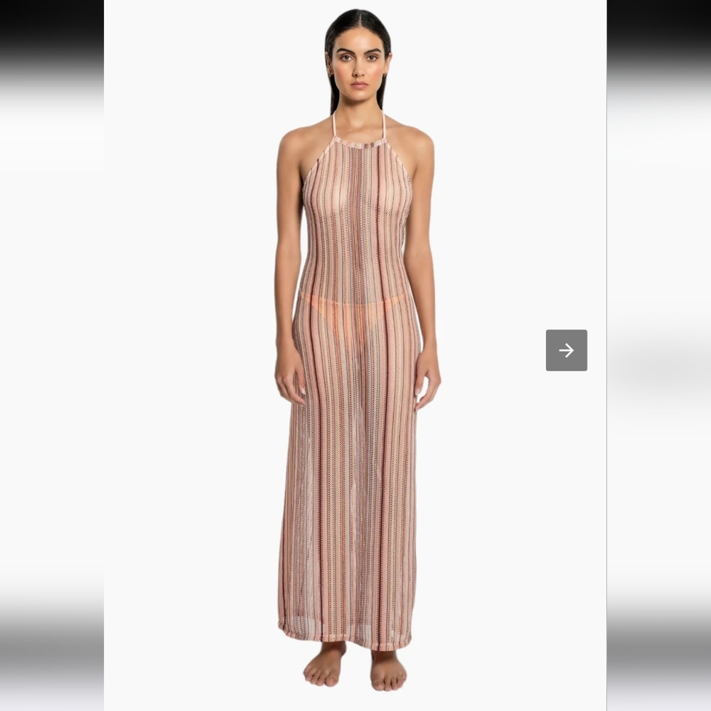 Peixoto Harley Halter Slit Swim Cover Up Maxi Dress Sandy Texture Knit